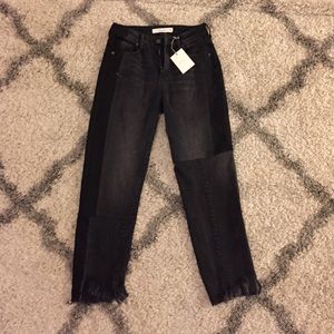 High-Rise Two Tone Black Cropped Jeans